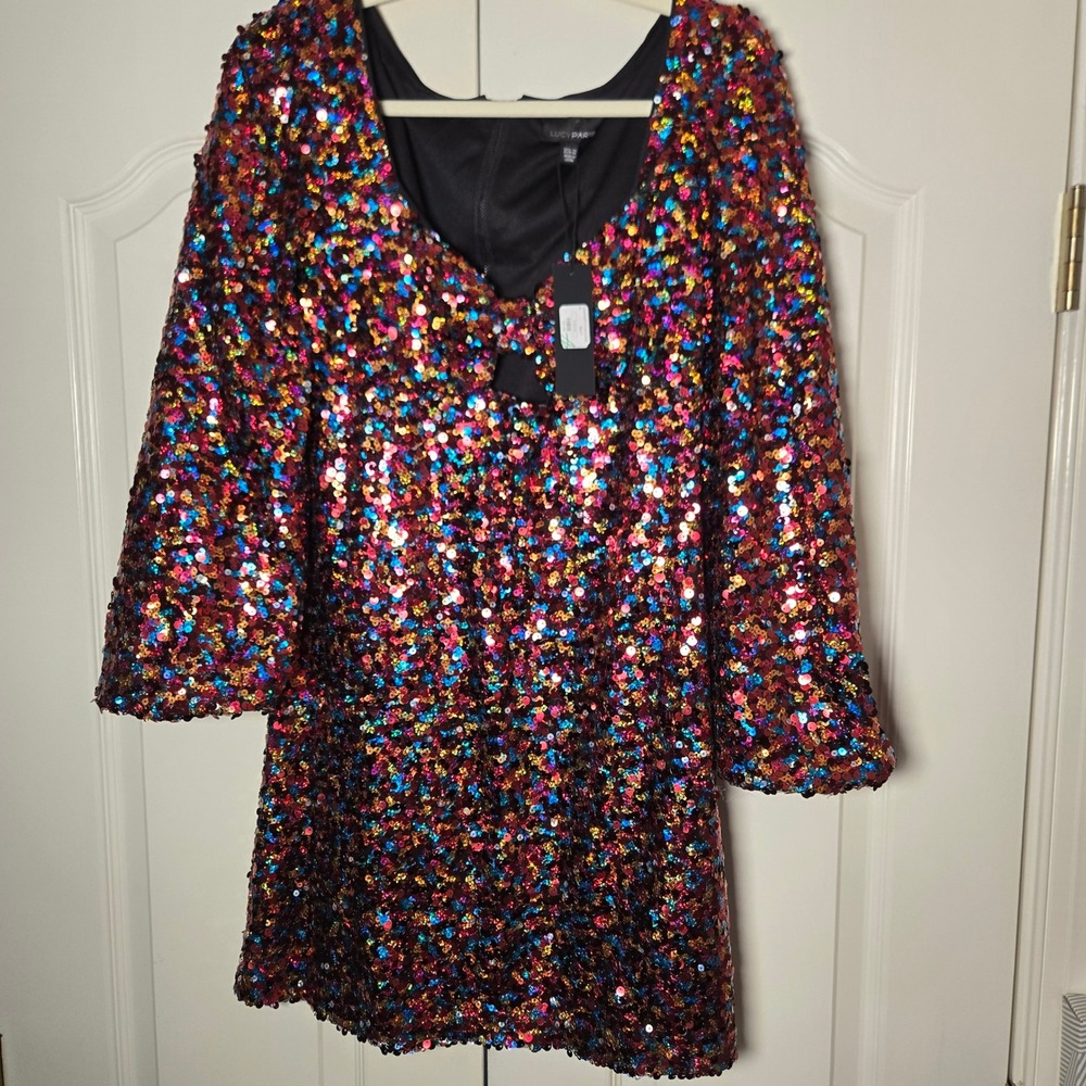 Lucy Paris Kensington Multicolor Sequin Mini Dress Cutout Sweetheart Medium NWT